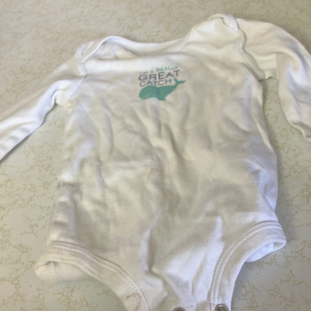 Carters White Long Sleeve Baby One piece 6 months